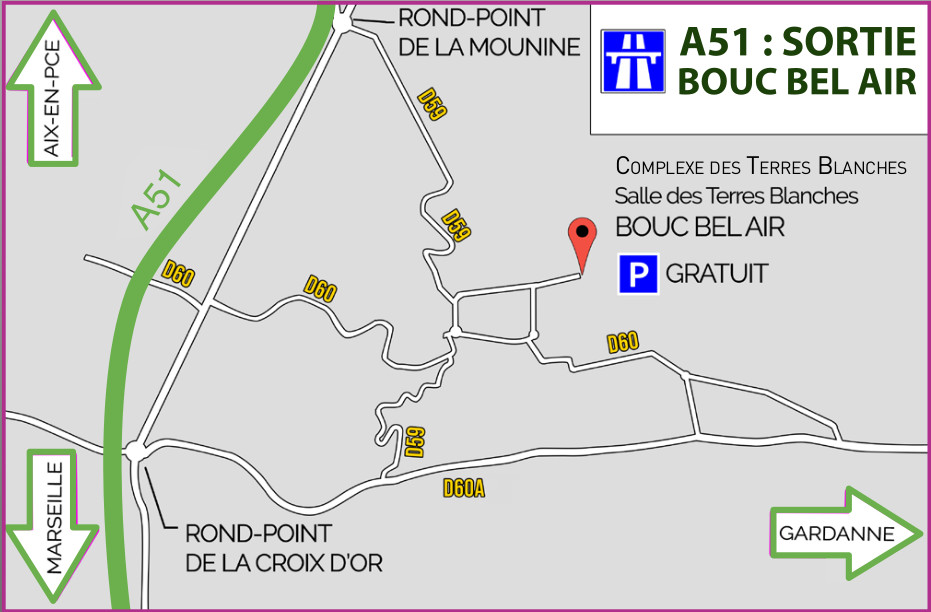 plan d'accès au salon orchidays depuis l'autoroute entre Aix en Provence et Marseille